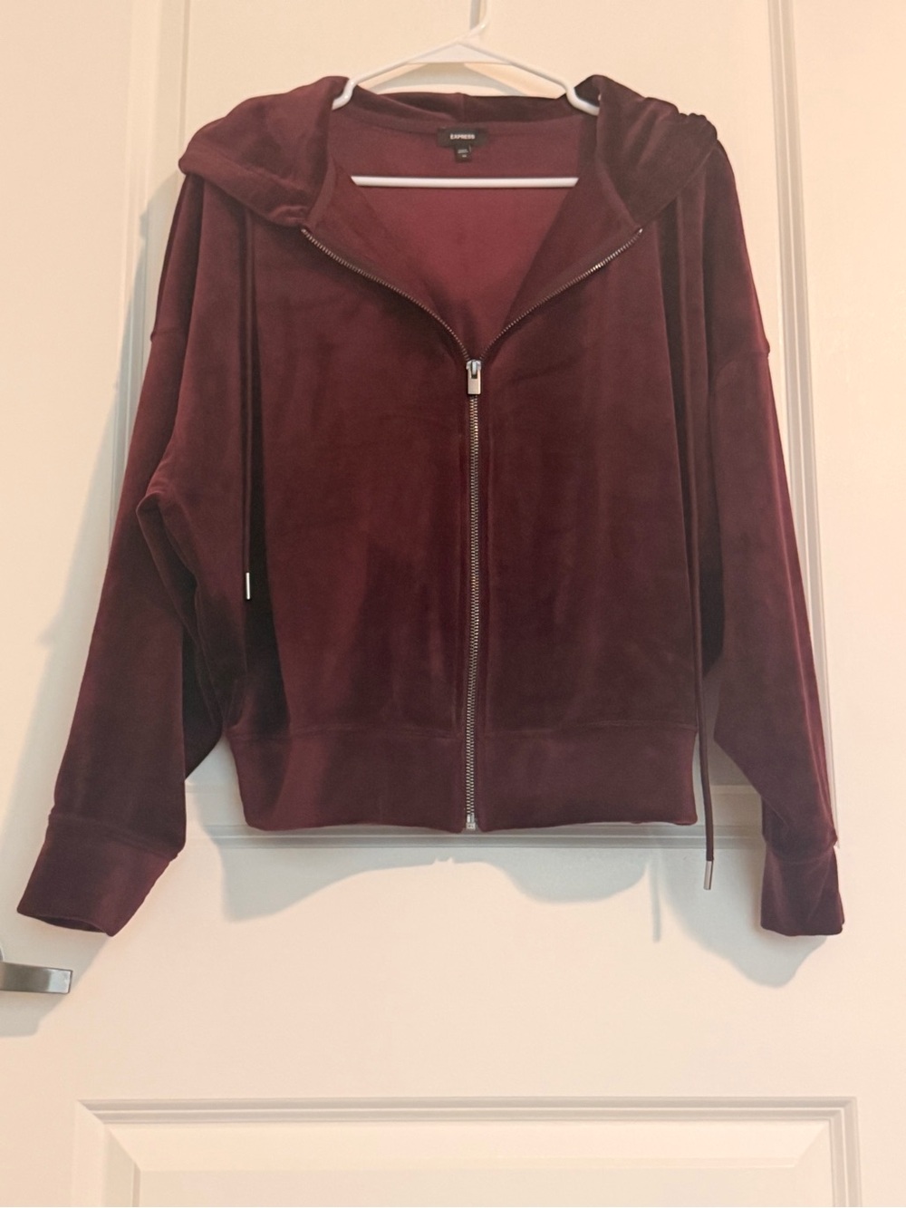 Relaxed Velour Zip-Up Hoodie - Size X-Small - Rich Plum